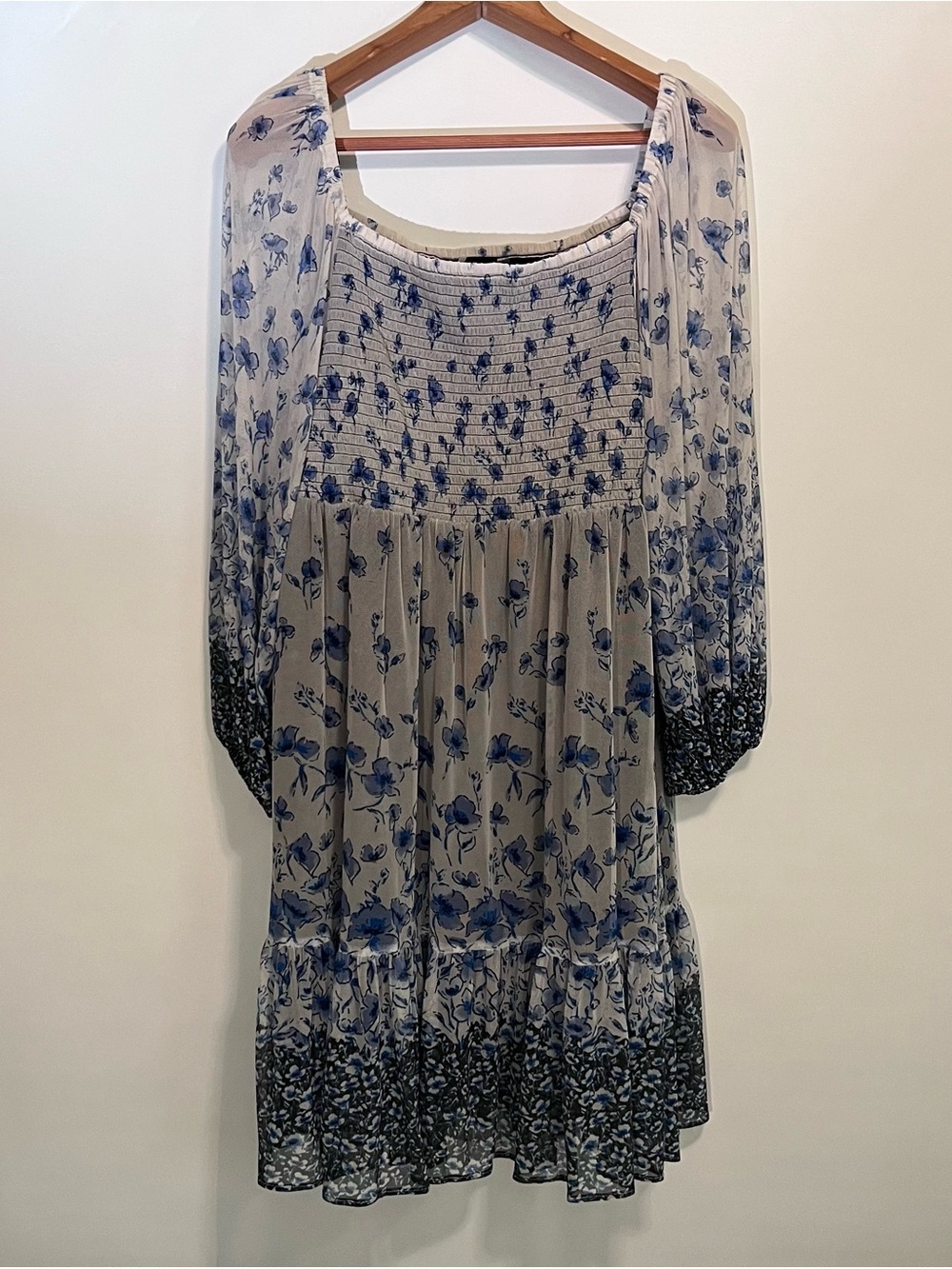 Maison Tara Blue Floral Smocked Midi Dress